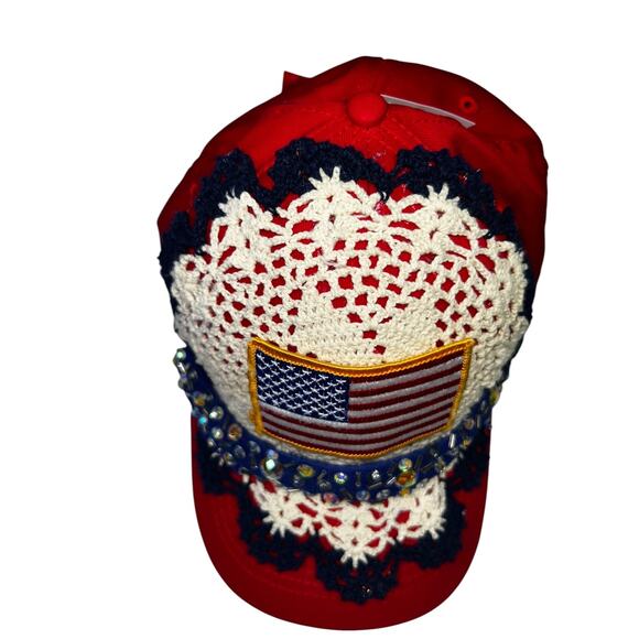 OOAK Patriotic American Flag Upcycled Baseball Cap – Handmade main image 5